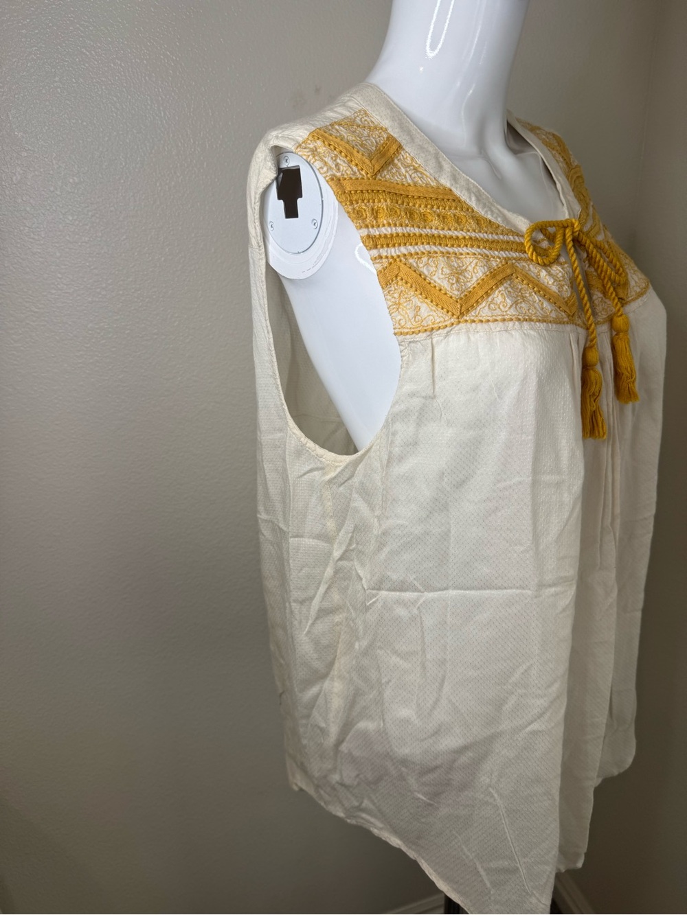Lucky Brand Cream Sleeveless Tunic with Mustard Embroidery - Picture 4 of 5